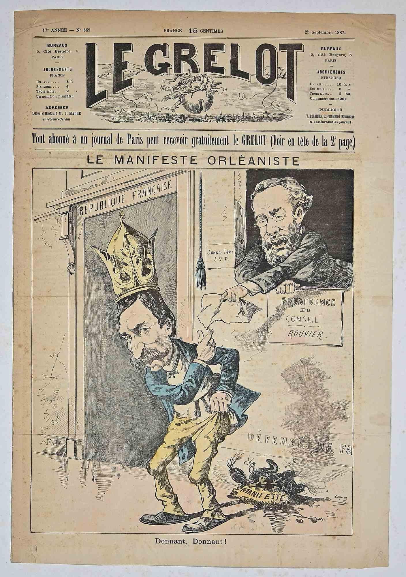 Le Grelot - Le Manifeste Orléaniste - Original Lithograph - 1887