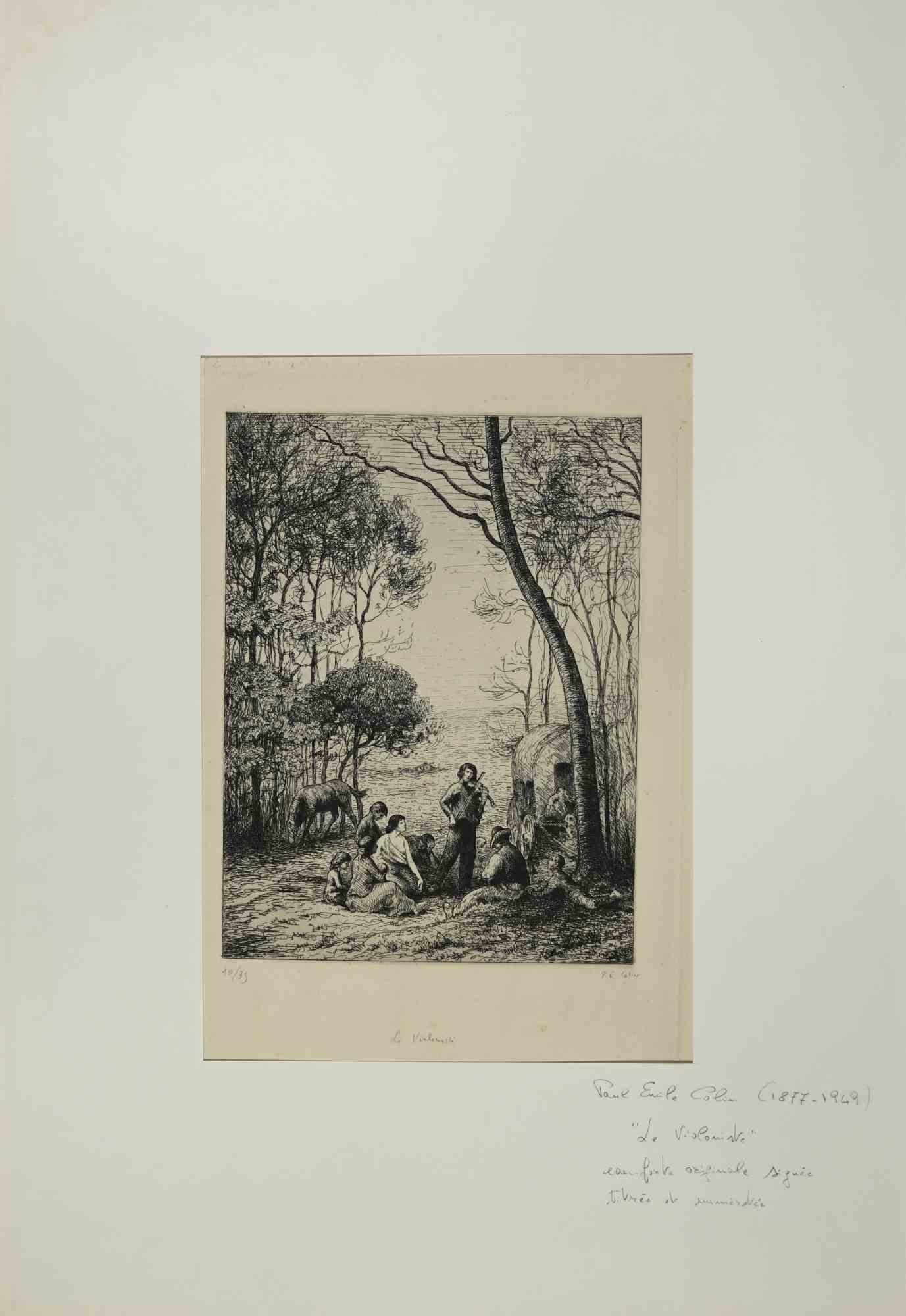 Unknown Figurative Print – Le Violiniste – Radierung von Paul Emile Colin – Anfang 20. Jahrhundert