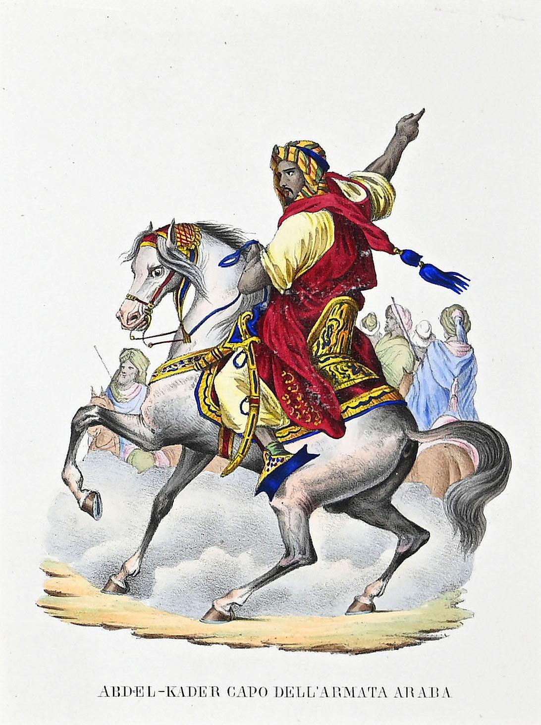 Leader of the Arab army (Le chef de file de l'armée arabe) - Lithographie originale à l'aquarelle - 1848 environ