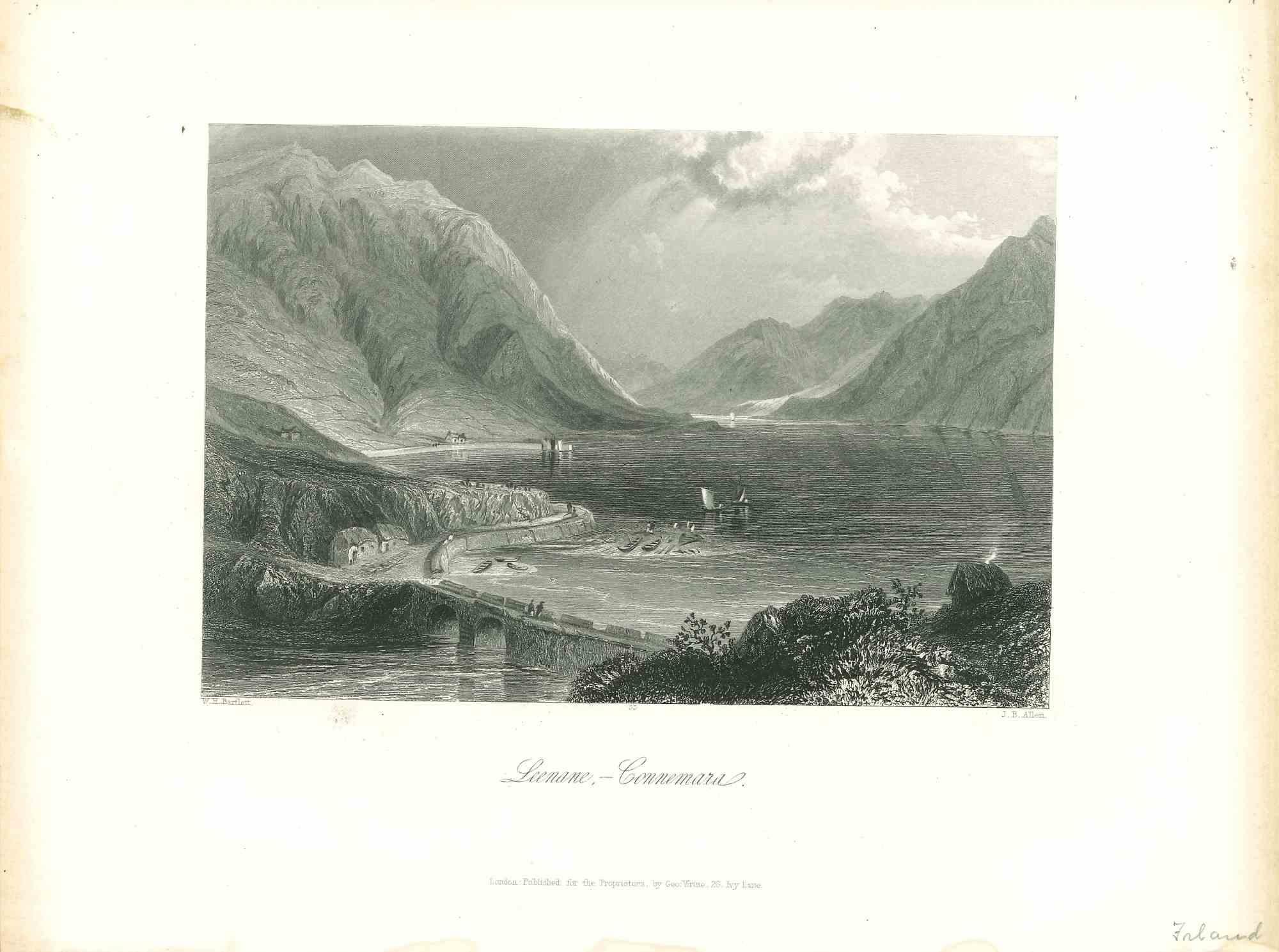 Landscape Print Unknown - Leemane, Connemara - Lithographie originale - Milieu du XIXe siècle