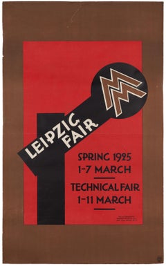Antique Advertising Poster Leipzig Fair and Technical Fair, Bauhaus, 1925
