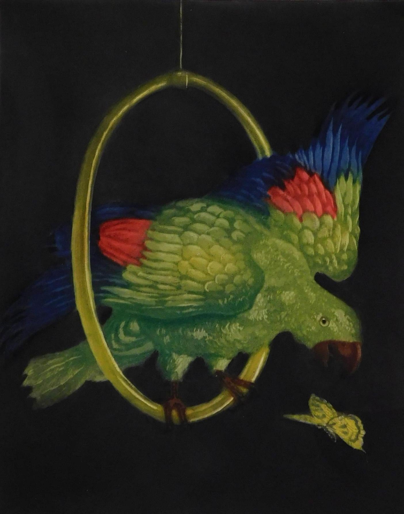 Leo Browne Color Etching, Pencil Signed - Green Parrot and Butterfly For Sale 2