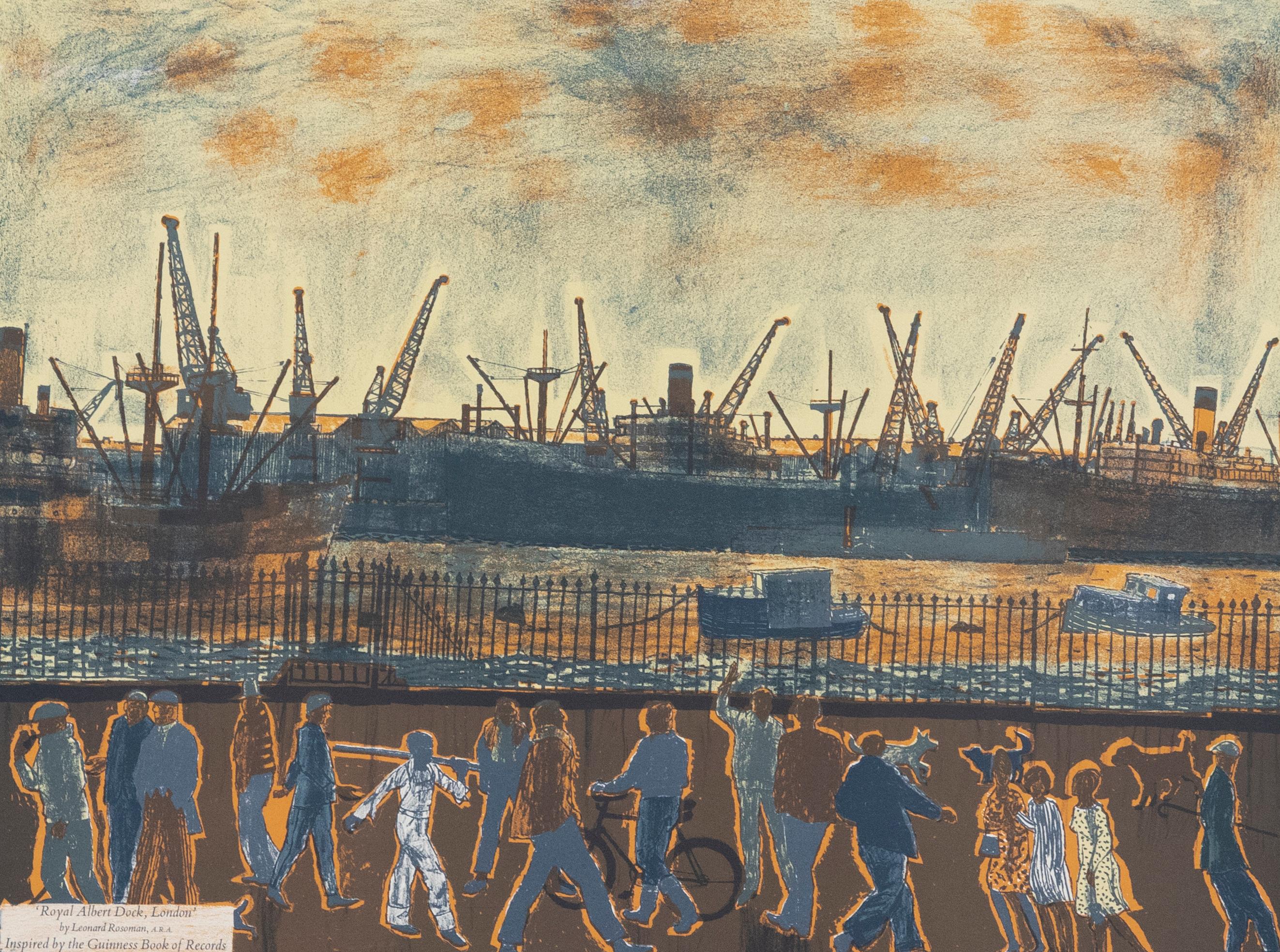 Unknown Landscape Print - Leonard Rosoman ARA (1913-2012) - 1962 Lithograph Poster, Royal Albert Dock
