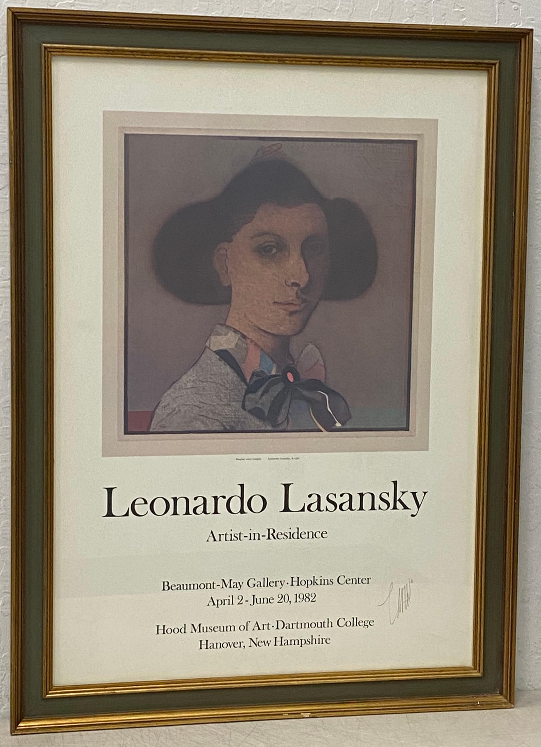 Unknown Portrait Print – Leonardo Lasansky, signiertes und gerahmtes Ausstellungsplakat, ca. 1982