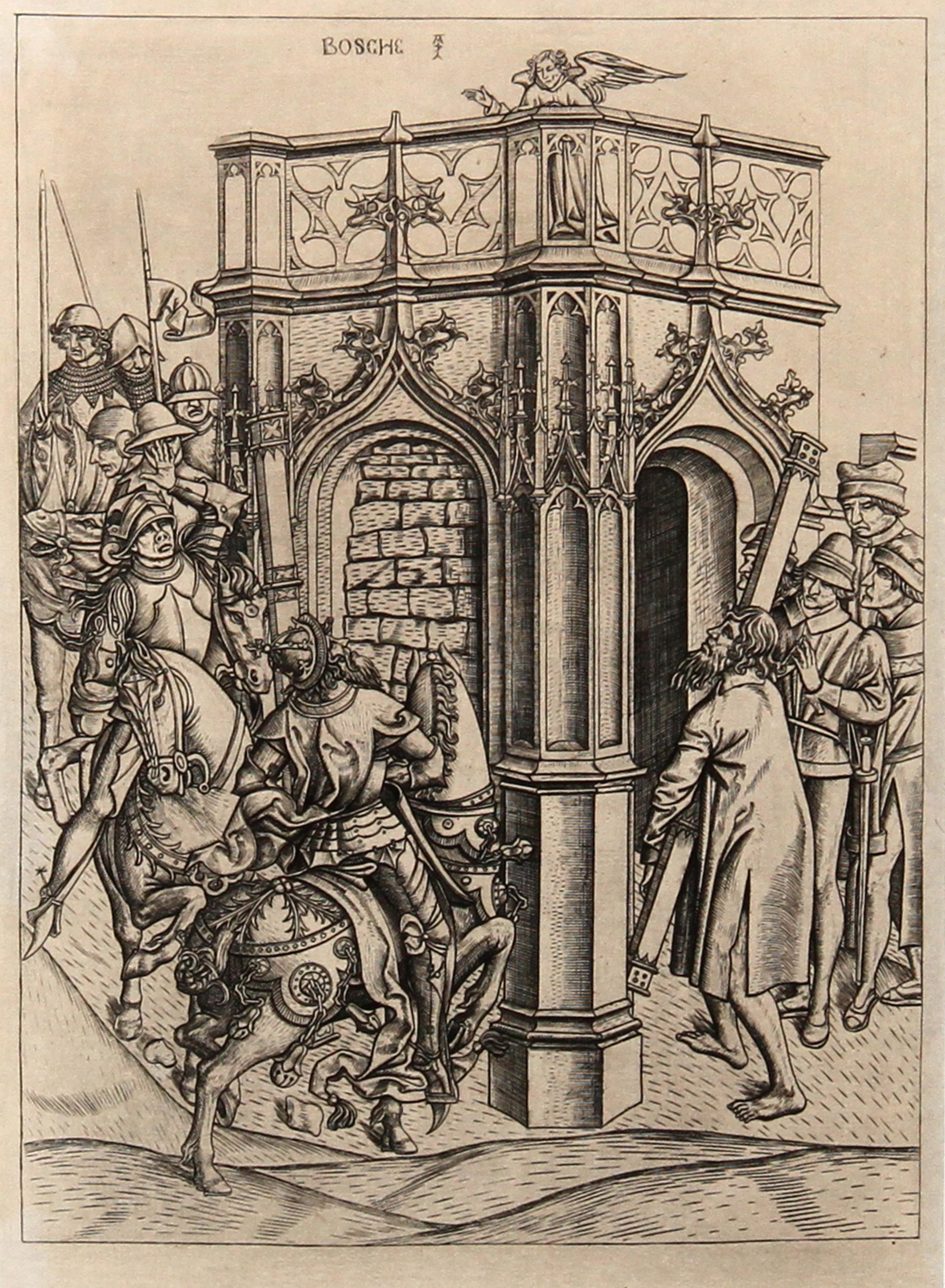 Alaert du Hamel, After by Amand Durand, Dutch (1450 - 1506) - Les Cavaliers Autour d'Une Chapelle (Emperor Heraclius entering Jerusalem...), Year: circa 1878, Medium: Heliogravure on Laid Paper, Size: 10.75  x 8 in. (27.31  x 20.32 cm), Printer:
