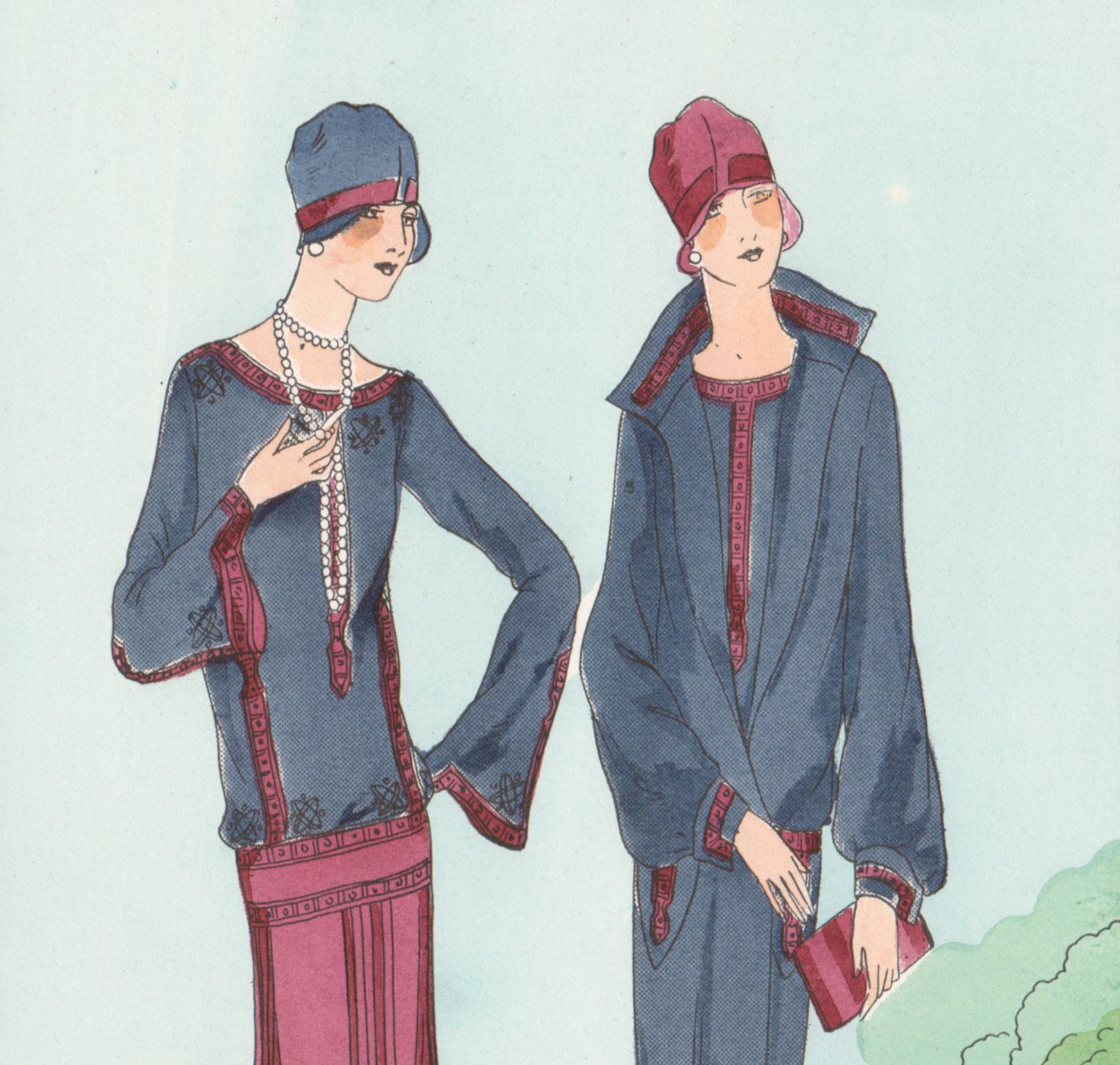 Les Creations Parisiennes, French Art Deco Fashion Design Pochoir, 1927 - Print by Unknown