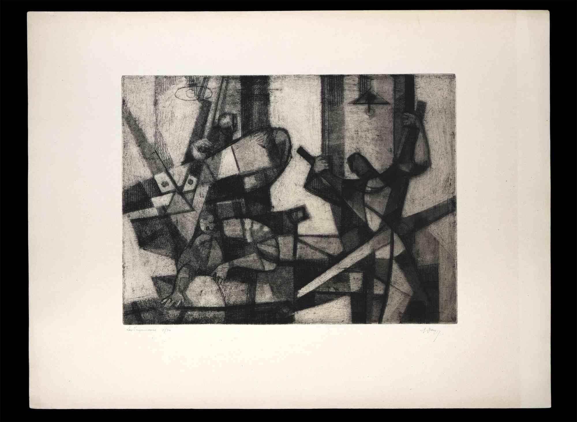 Les Imprimeurs - Original Etching - mid-20th Century