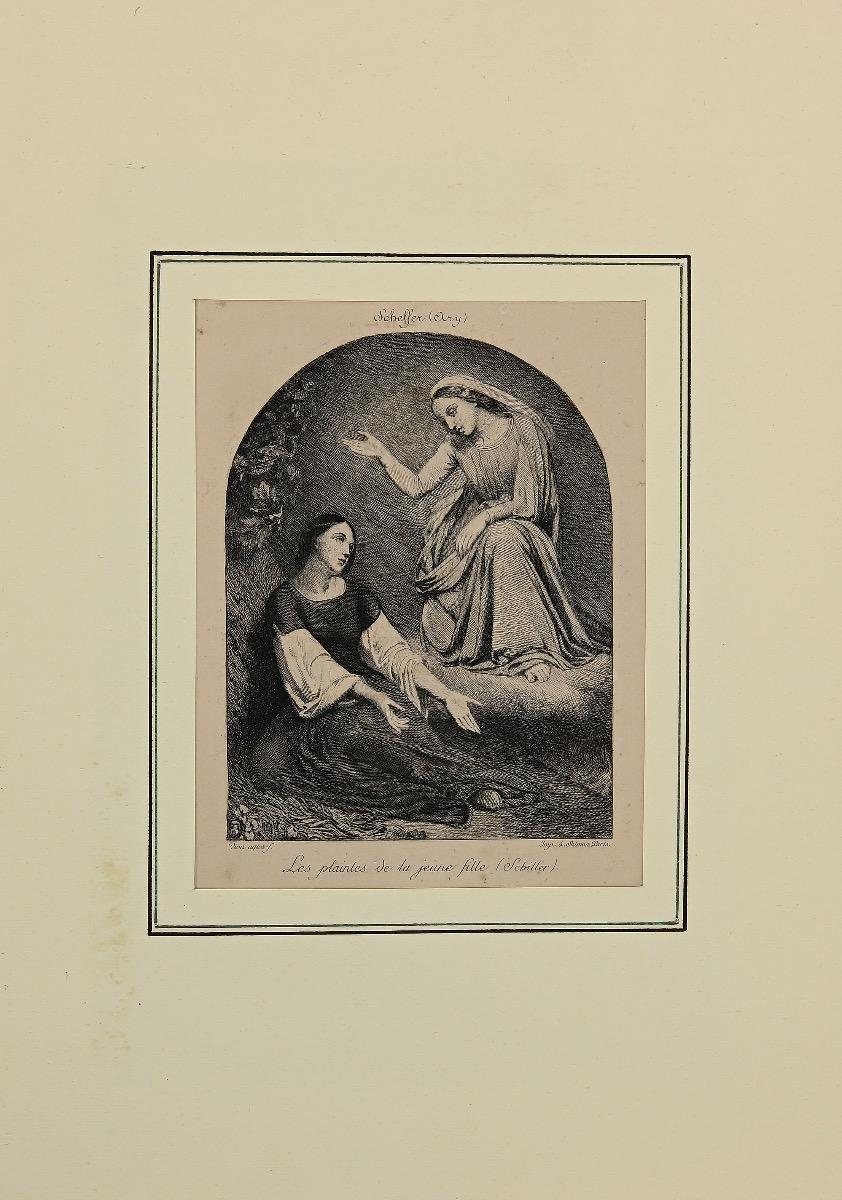 Unknown Figurative Print - Les Plaintes de la Jeune Fille (Schille) - 19th Century