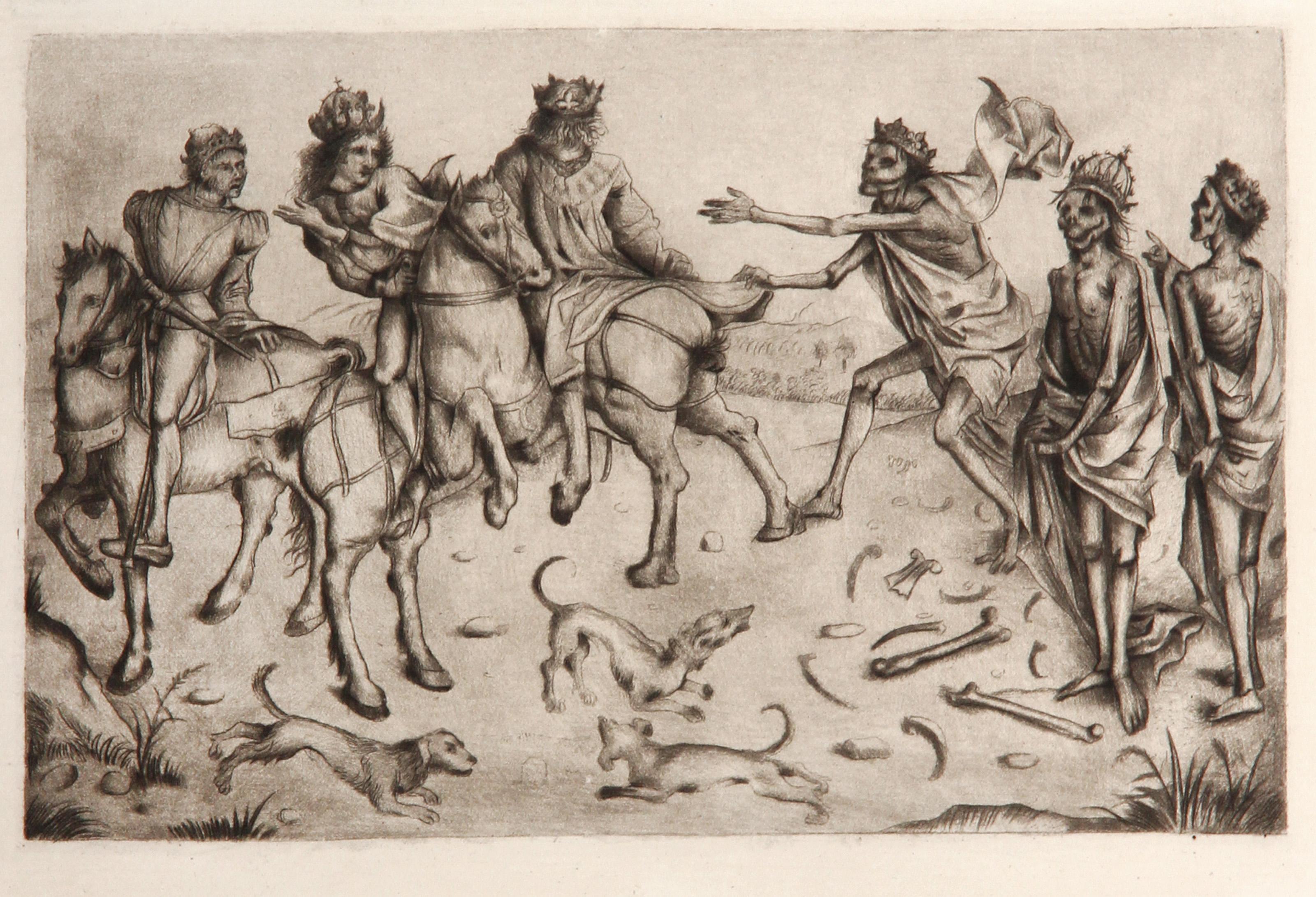 Les Trois Morts et les Trois Vifs, Heliogravur des Meisters des Hausbuchs – Print von Master of the Housebook