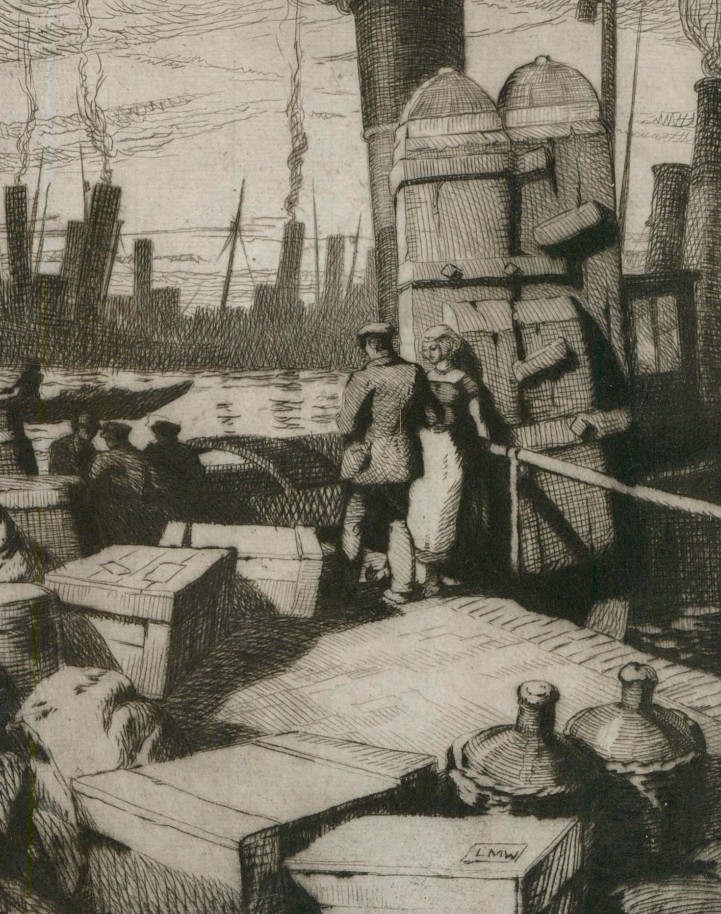 Leslie Moffat Ward (1888-1978) - Early 20th Century Etching, Among the Tugs - Print by Unknown