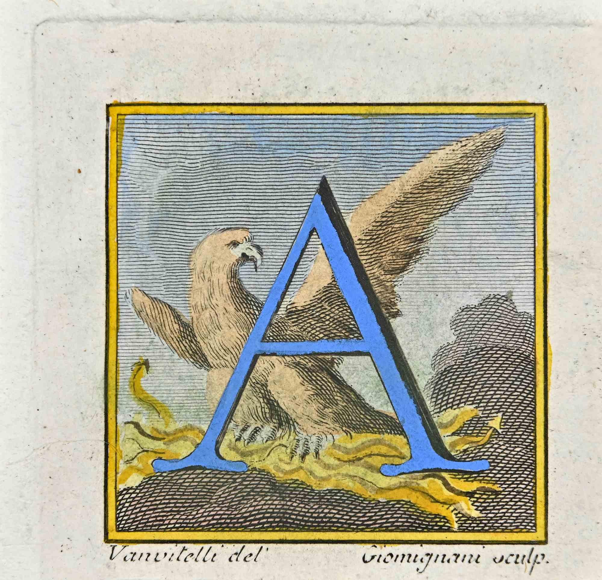 Unknown Figurative Print - Letter of the Alphabet A - Etching - 18th Century