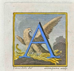 Antique Letter of the Alphabet A - Etching - 18th Century