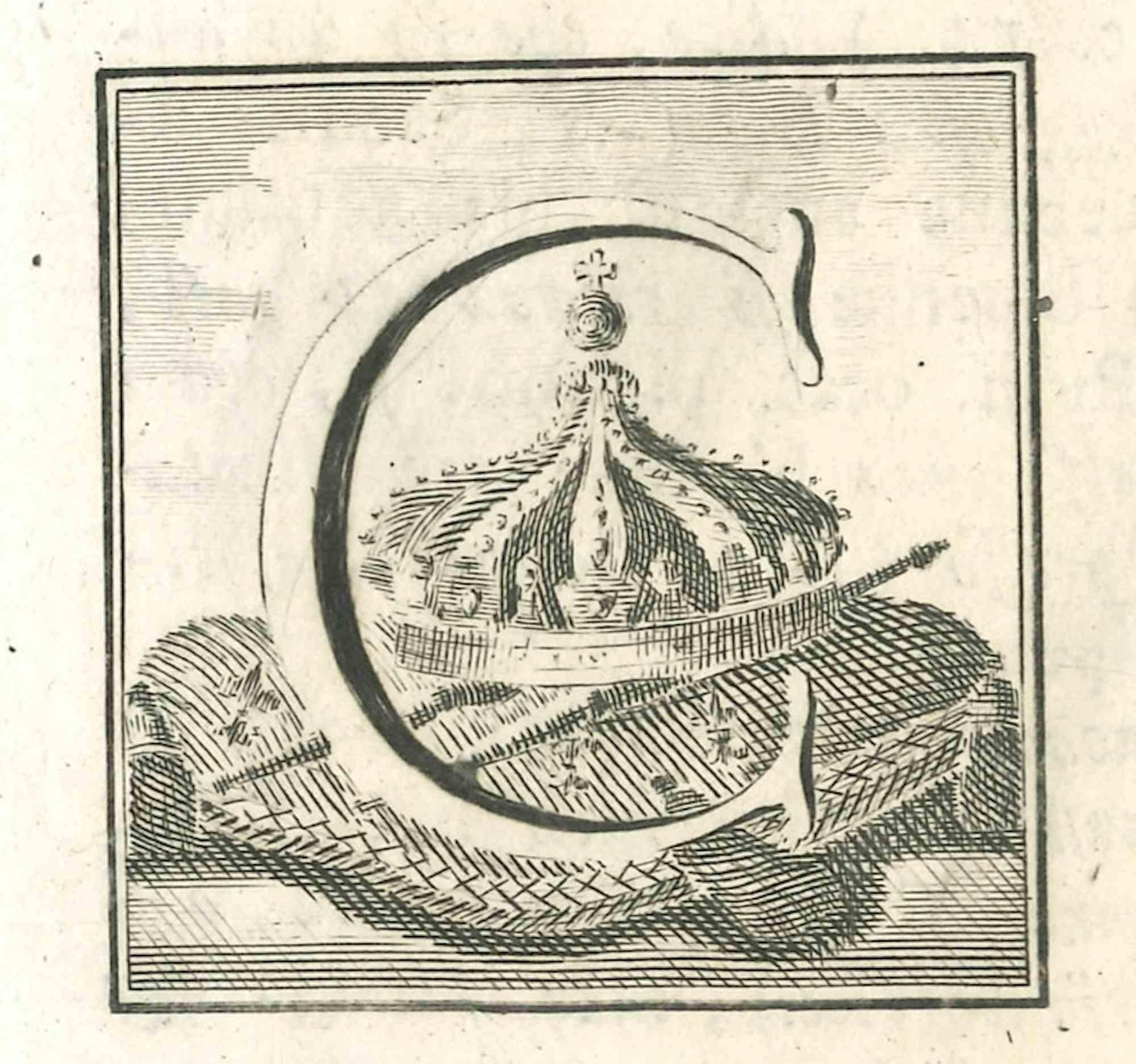 Figurative Print Unknown - Lettre de l'alphabétisme C - Gravure - 18ème siècle