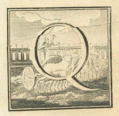 Letter of the Alphabet Q -  Etching - 18th Century