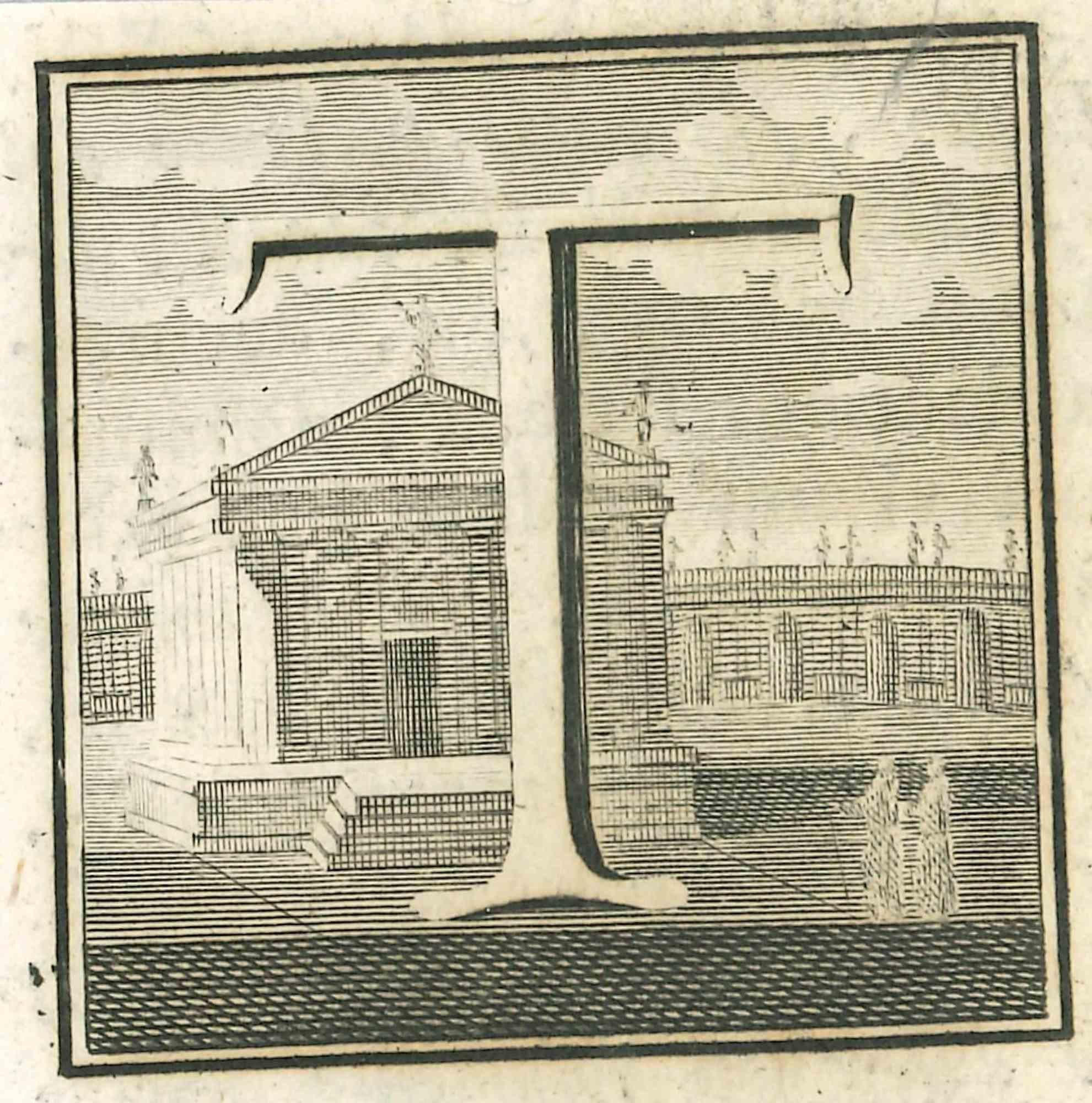 Figurative Print Unknown - Letter of the Alphabet T - Gravure - 18ème siècle