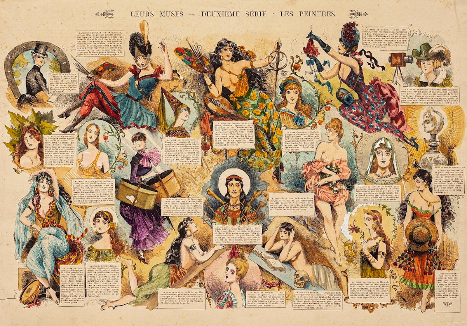 Unknown Figurative Print - Leurs Muses - Deuxième Serie - Les Peintres - Original Lithograph 1885