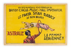  Affiche magique de Levitation, « The Fakir Shah Rabey and The Aerial Woman » (La femme aérienne du Shah), vers 1915