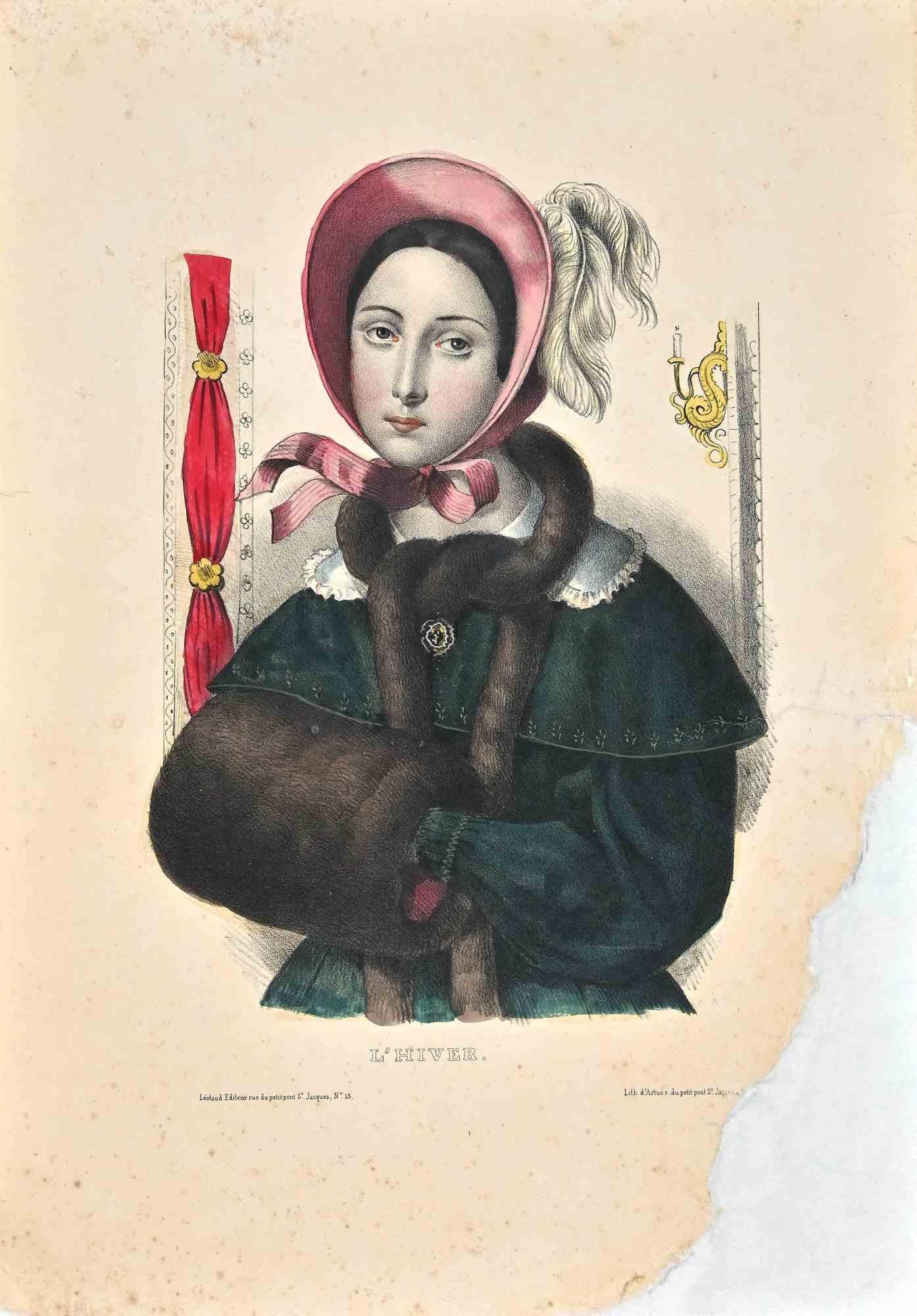 Unknown Portrait Print – L'Hiver - Originallithographie - Ende des 19. Jahrhunderts