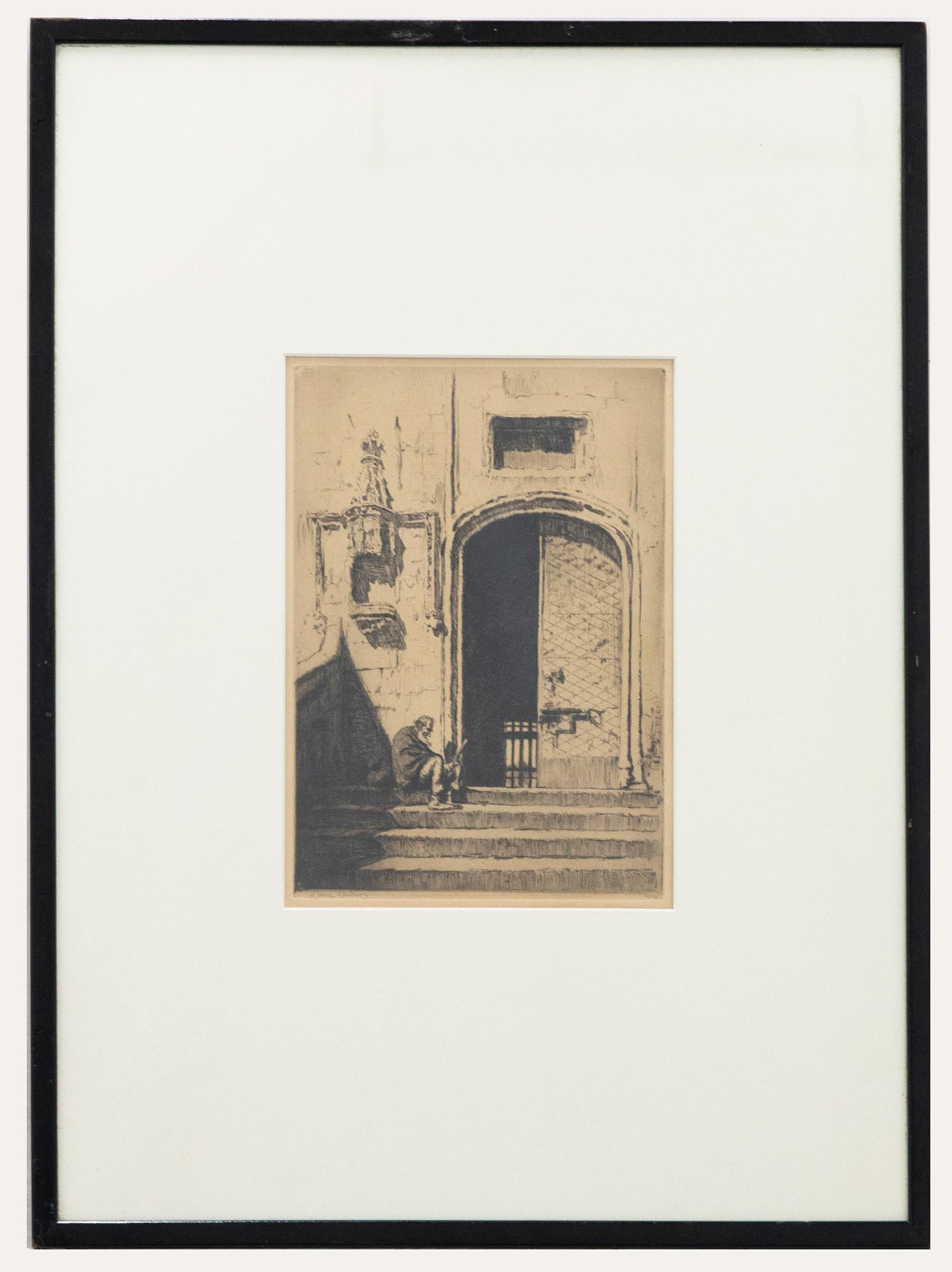 Unknown Landscape Print - Lionel Arthur Lindsay (1874-1961) - Etching, A Doorway, Castello Nouvo, Naples