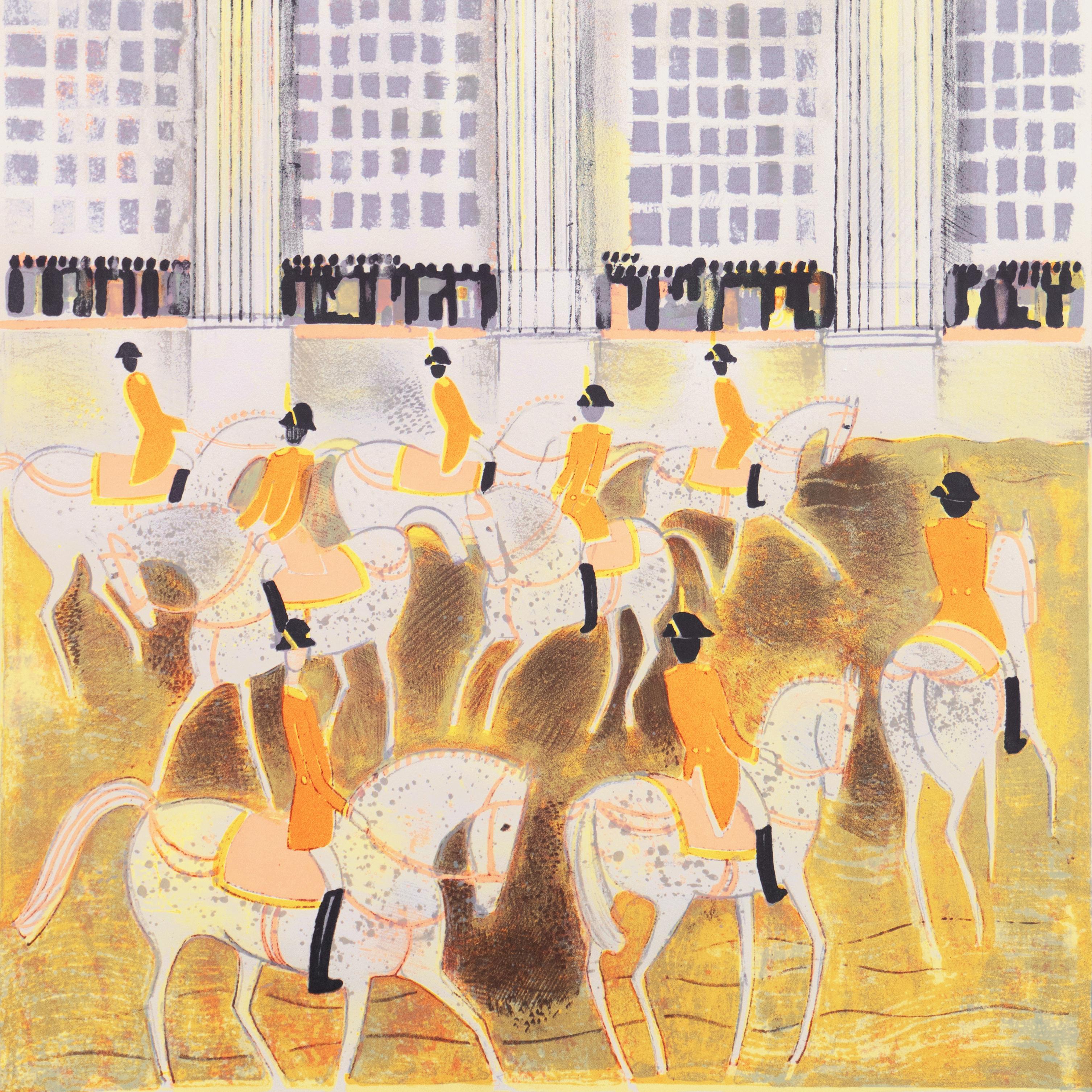'Lipizzaners in Vienna', Post-Impressionist Dressage, Horses in the Ring  - Beige Animal Print by Unknown