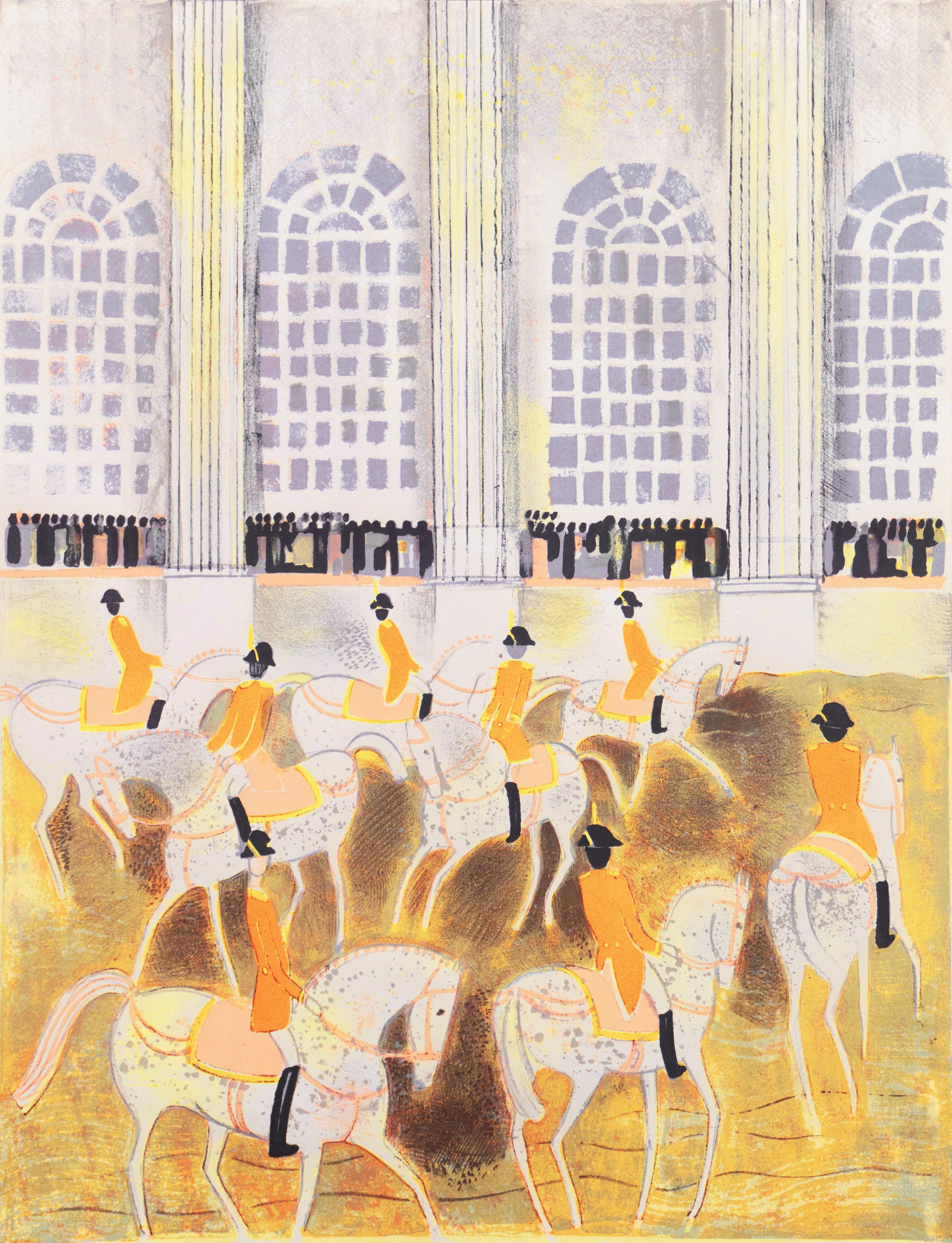 Unknown Animal Print - 'Lipizzaners in Vienna', Post-Impressionist Dressage, Horses in the Ring 