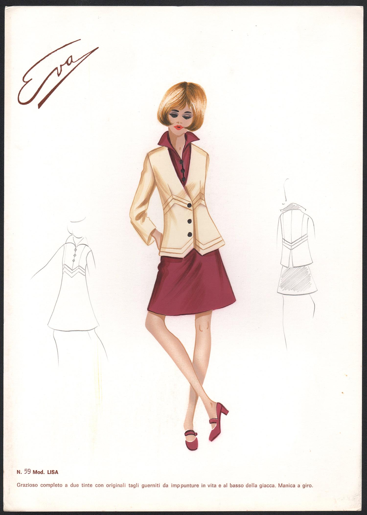 „Lisa“ Italienische Modedesign- Illustration für Damen aus den 1960er Jahren