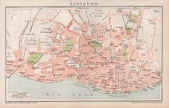 Lissabon, Portugal. Antike Karte Stadtplan Chromolithographie, um 1895