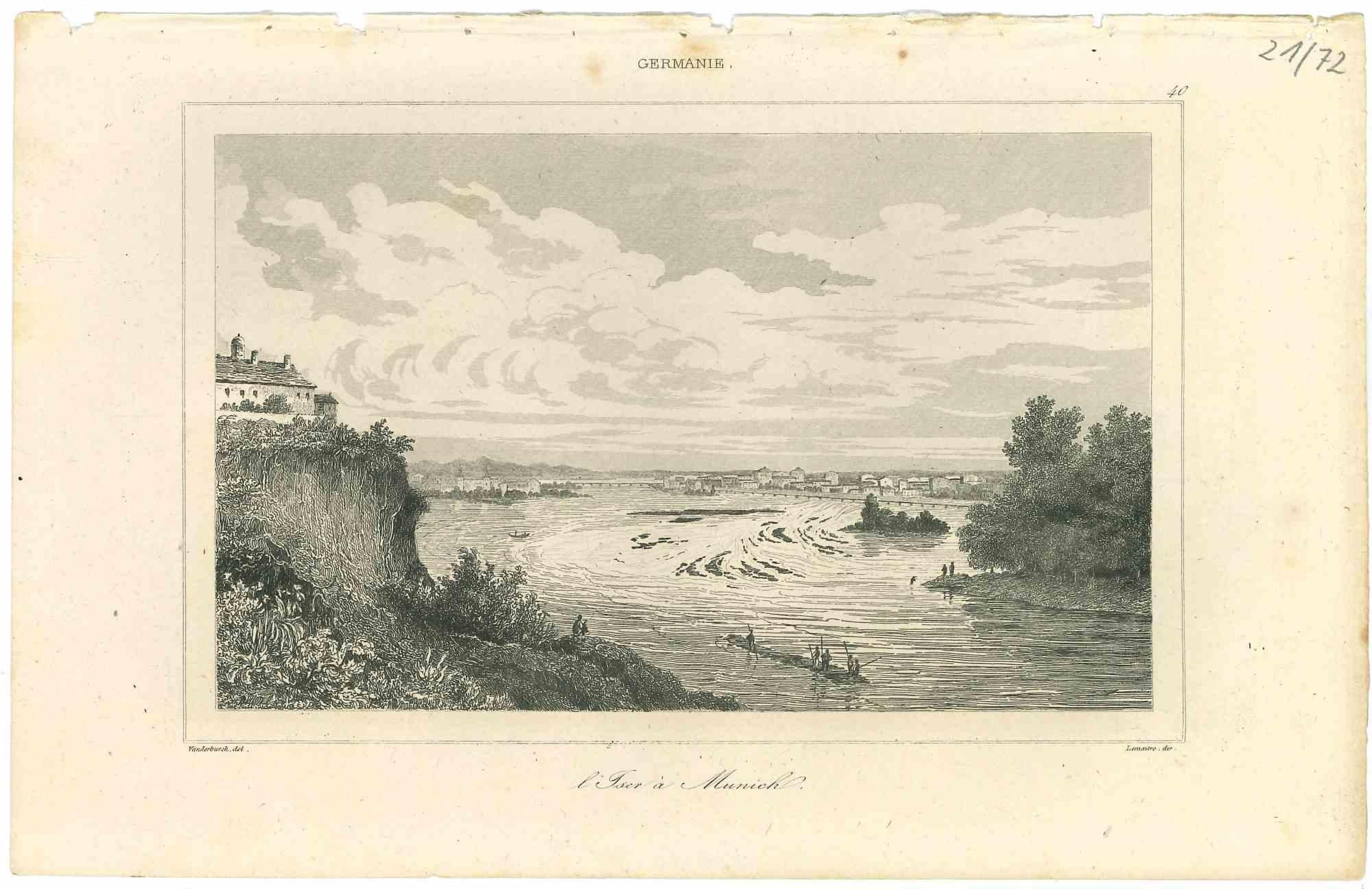 Unknown Landscape Print - L'Iser à Munich - Original Lithograph - Mid 19th Century