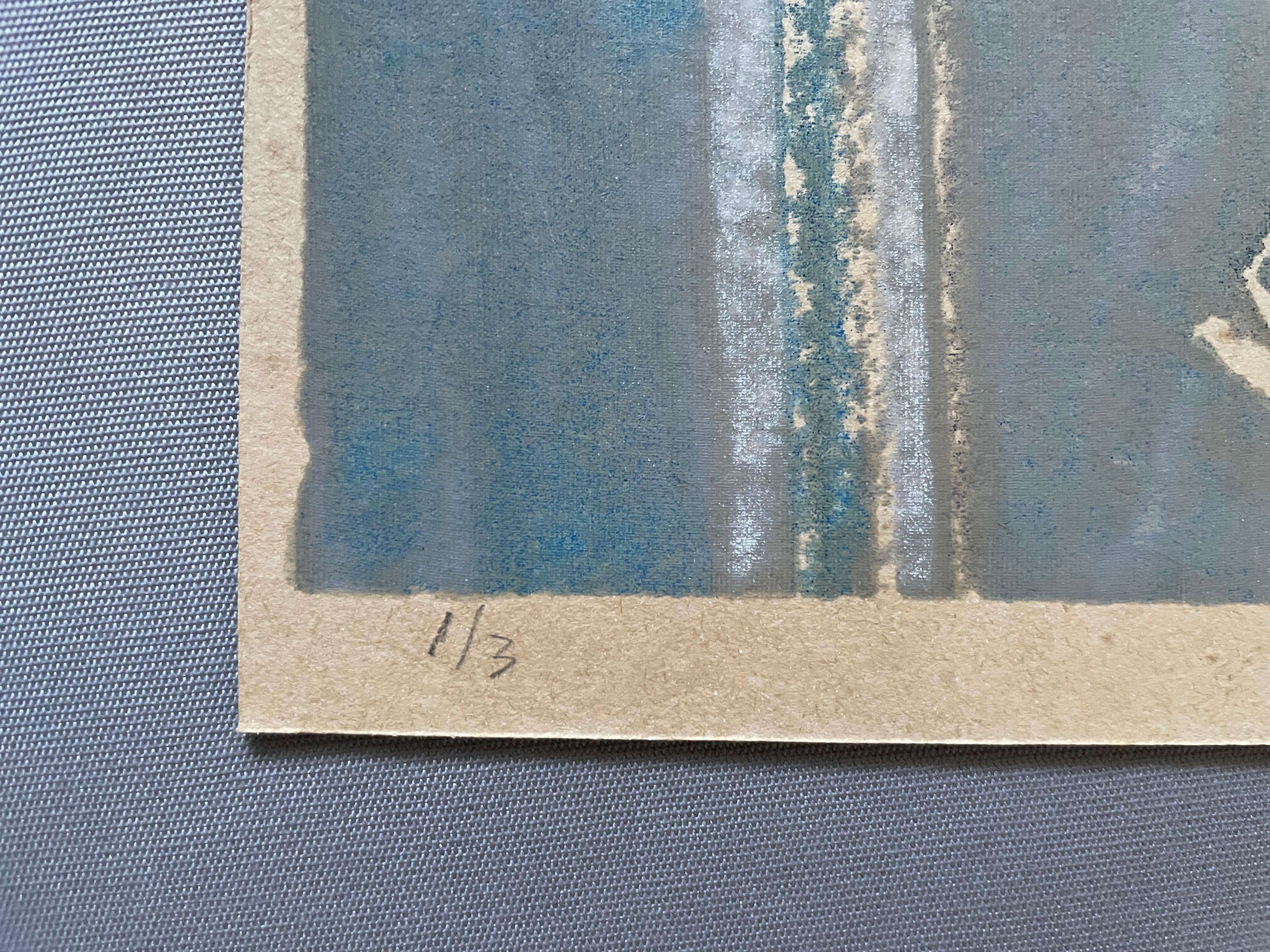 Lithographie nummeriert 1/3, betitelt in Spanisch, monogrammiert und datiert 83.  
Wahrscheinlich ein argentinischer Künstler, denn der Karton trägt auf der Rückseite ein Label eines Einrahmers aus Buenos Aires.  
Guter Zustand.  
52 x 39 cm.