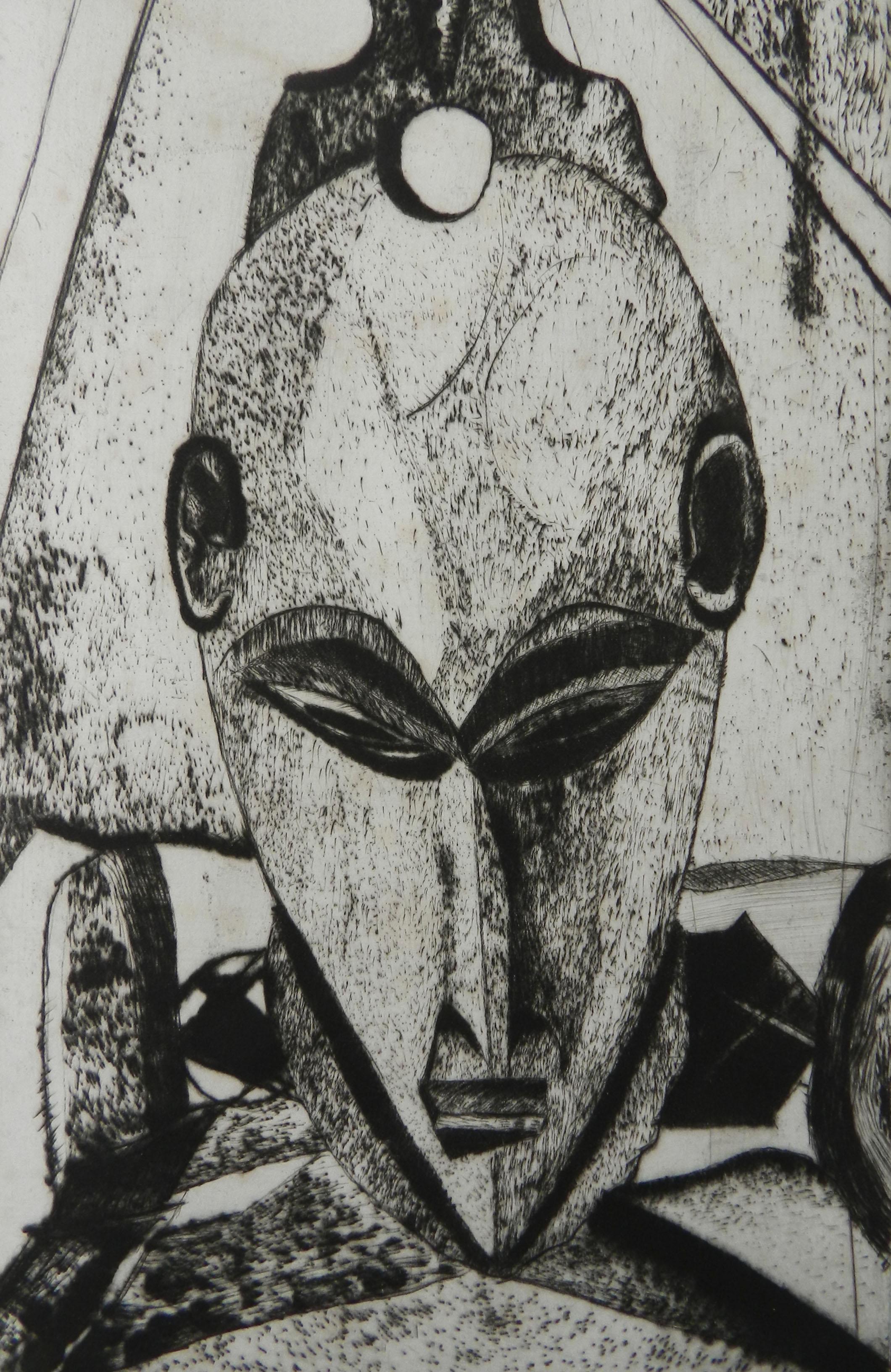 African Mask Lithograph by French 20th century signed
Limited edition this being number 4 of 20 and signed by the artist
In good vintage condition having always been framed with just general signs of aging not distracting
Paper size 21.5cms x