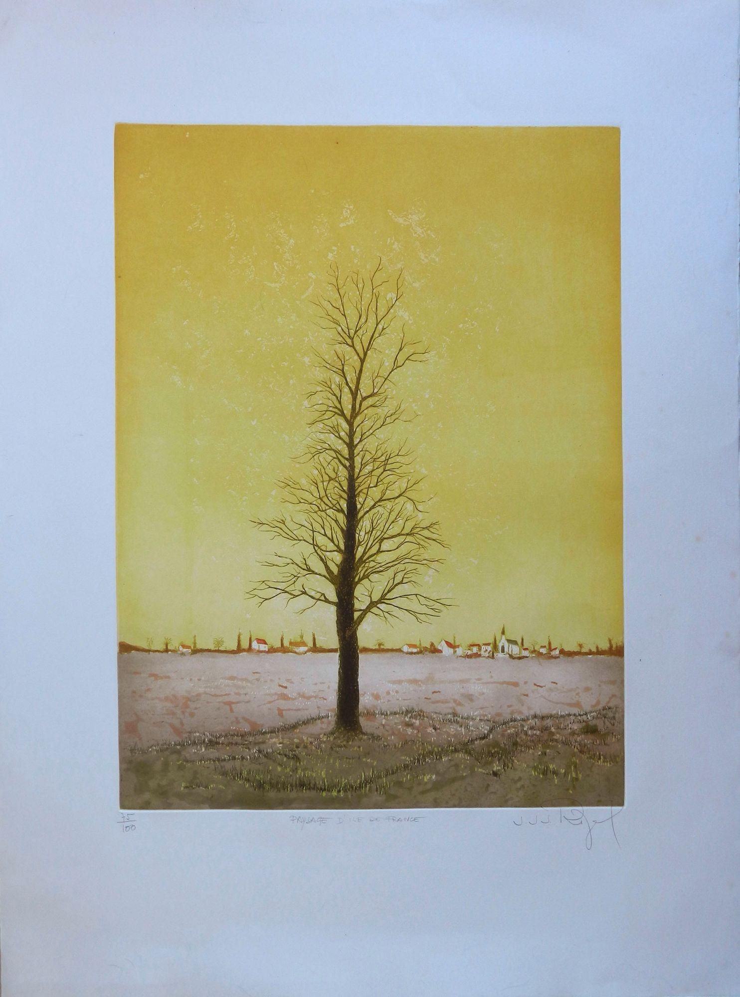 Lithograph Tree by Jacques Joachim Jean Rigal 1926-1997 Paysage D'Ile de France For Sale 11