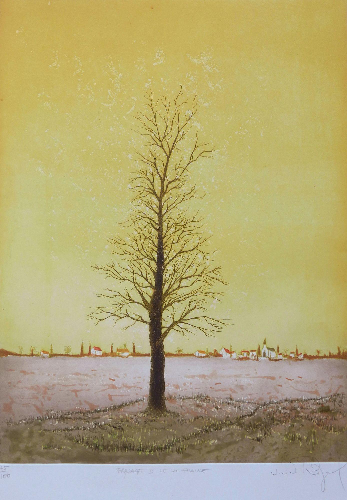Lithographie d'arbre de Jacques Joachim Jean Rigal 1926-1997 Paysage d'Ile de France en vente 2