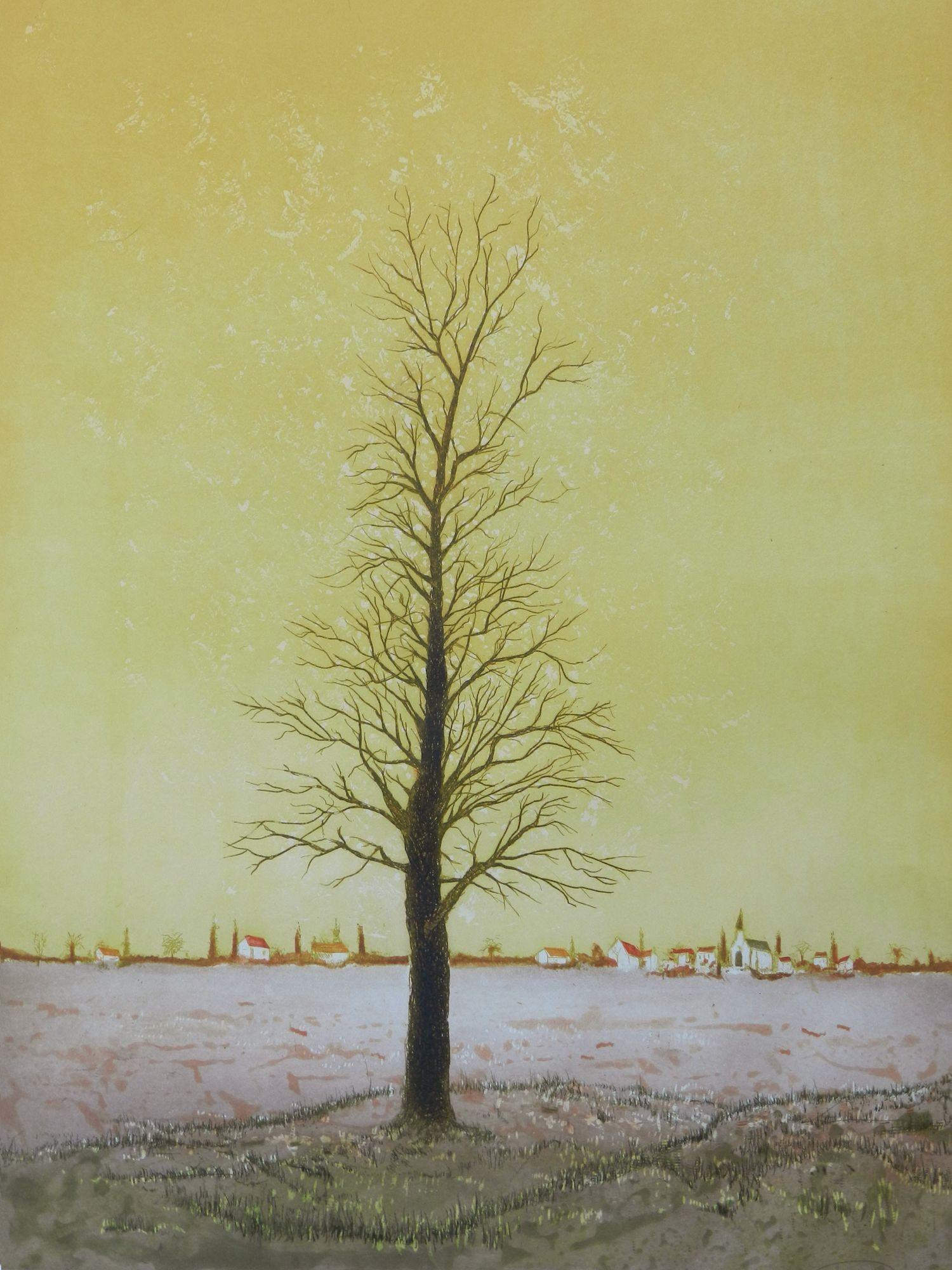 Lithograph Tree by Jacques Joachim Jean Rigal 1926-1997 Paysage D'Ile de France - Print by Unknown