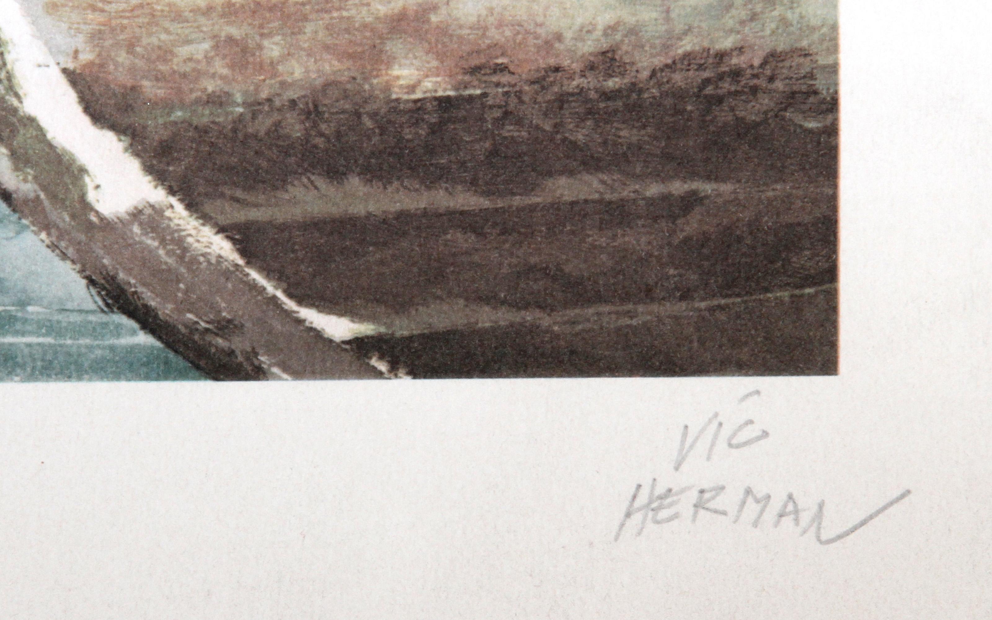 Pequeño pescador de Boca del Río, litografía de arte popular de Vic Herman en venta 2