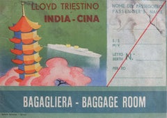 Lloyd India to China Baggage Room Original Vintage Printed Luggage Label