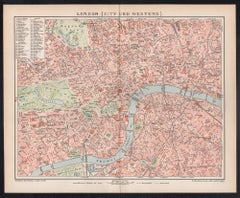 London, City and West End. Antique Map City Plan Chromolithograph, circa 1895