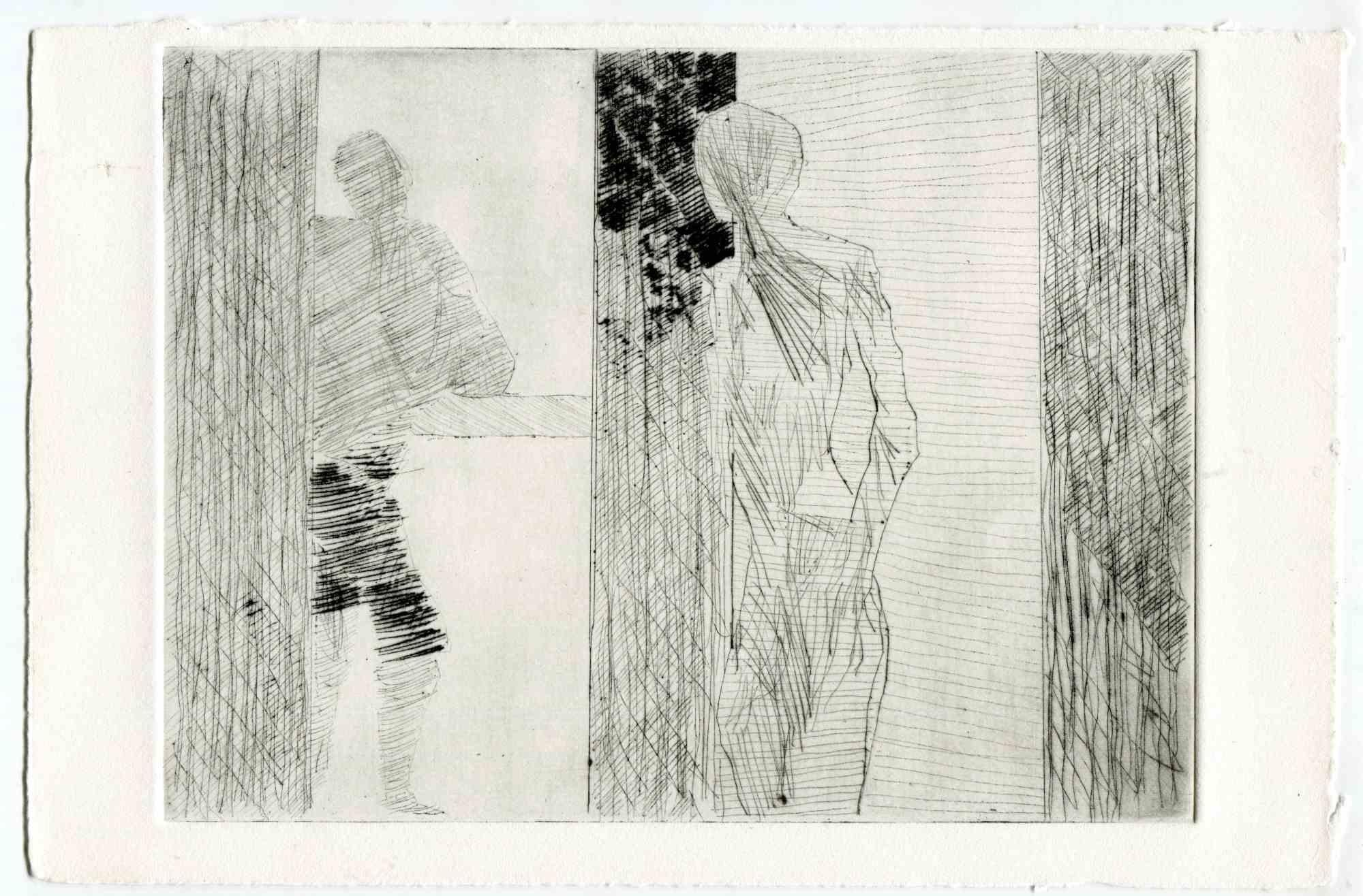 Unknown Figurative Print - Loneliness - Original Etching and Drypoint - Mid-20th Century