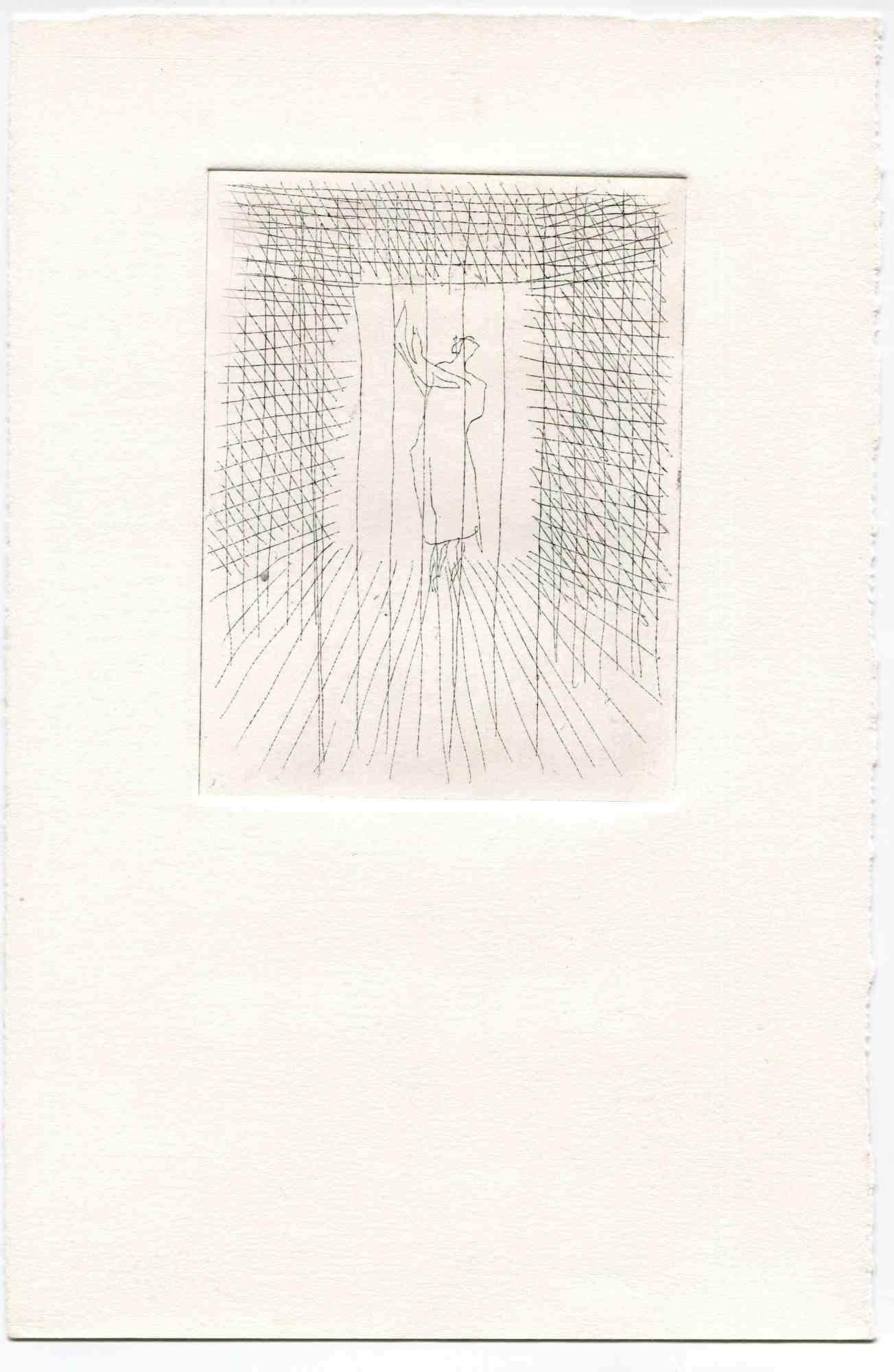 Unknown Figurative Print - Loneliness - Original Etching and Drypoint - Mid-20th Century