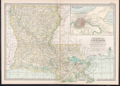 Louisiana. USA Century Atlas state antique vintage map