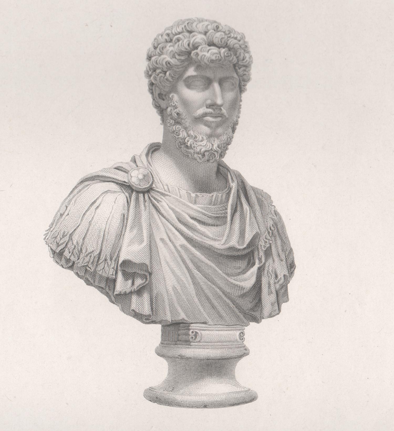 Lucius Verus, Roman Emperor, C18th Grand Tour Classical bust engraving, 1820 - Print by Unknown