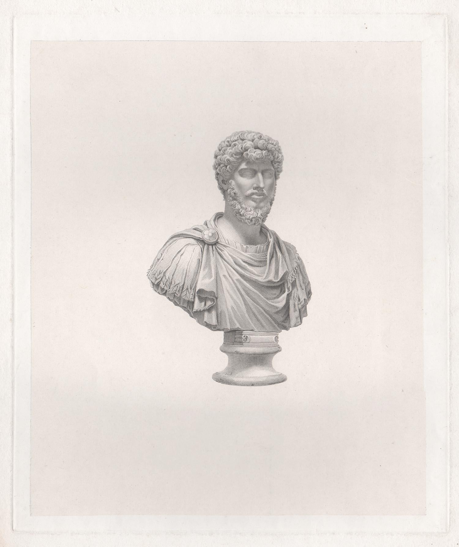 Unknown Portrait Print - Lucius Verus, Roman Emperor, C18th Grand Tour Classical bust engraving, 1820