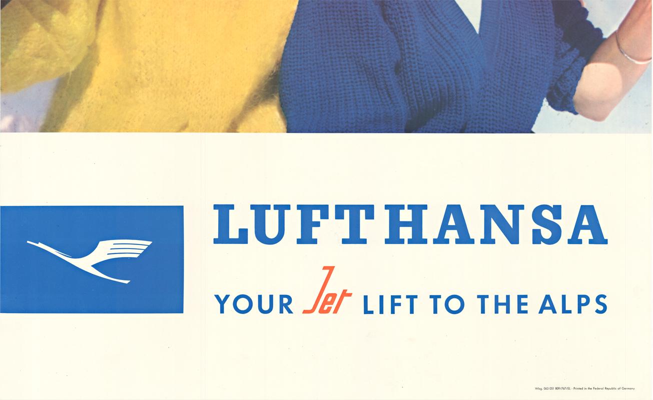 Lufthansa Your Lift to the Alps Original Vintage-Reise- und Skiplakat (Beige), Landscape Print, von Unknown