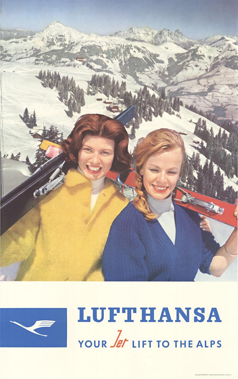 Lufthansa Your Lift to the Alps original vintage travel and ski poster