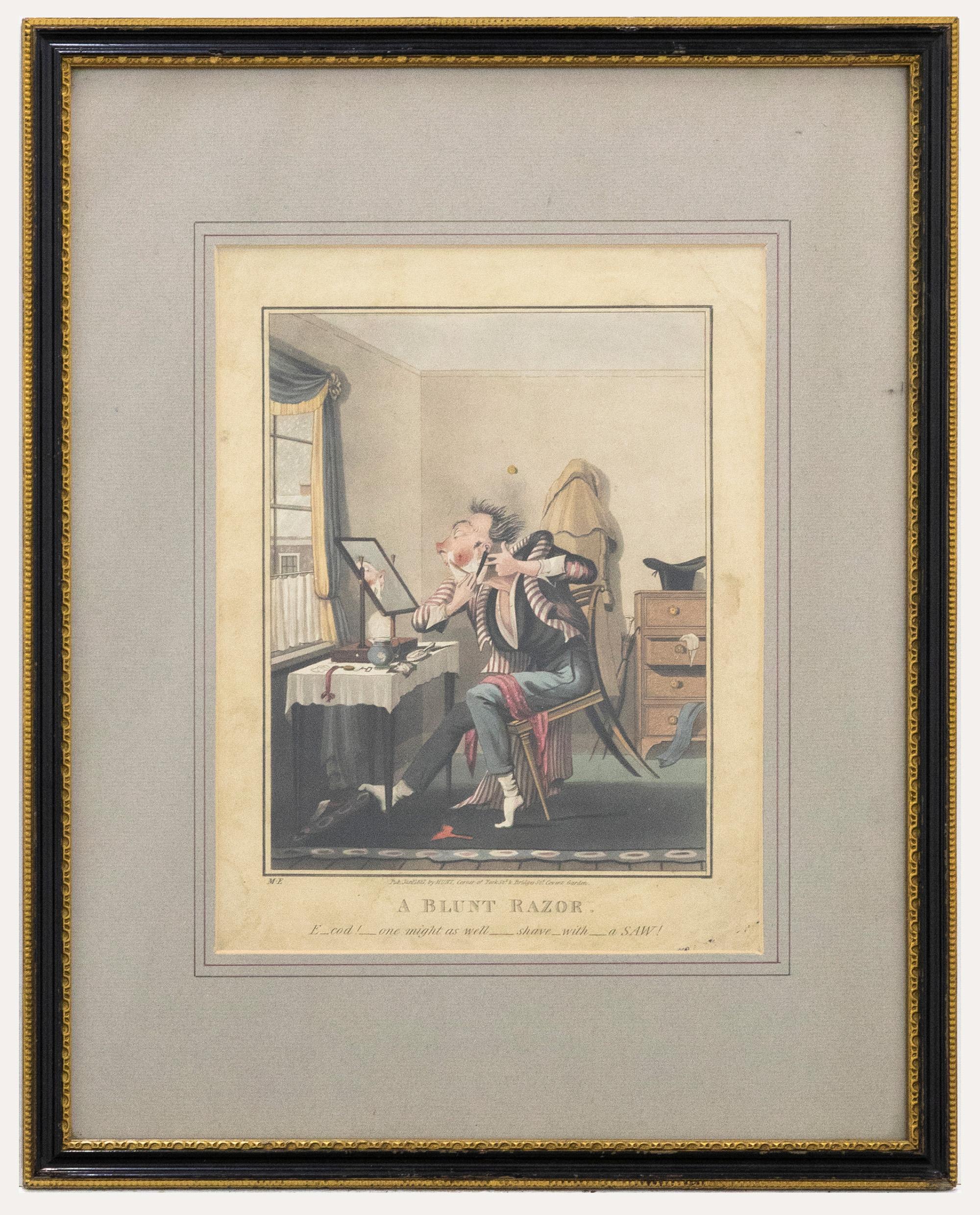 Unknown Figurative Print – M. Egerton (fl. 1820-1829) - Aquatinta des frühen 19. Jahrhunderts, Ein stumpfer Razor