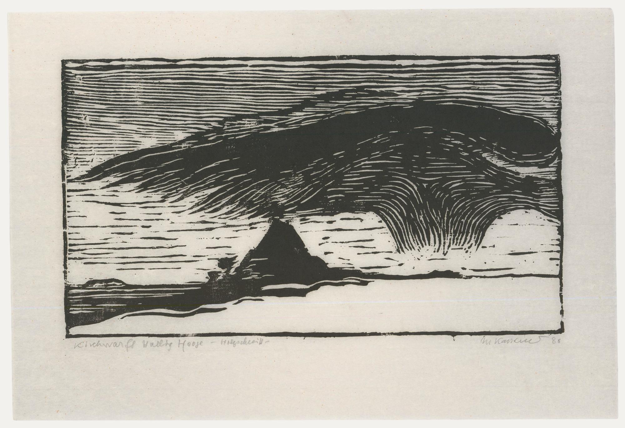 Unknown Landscape Print - M. Karstens - 20th Century Woodcut, Church in a Landscape