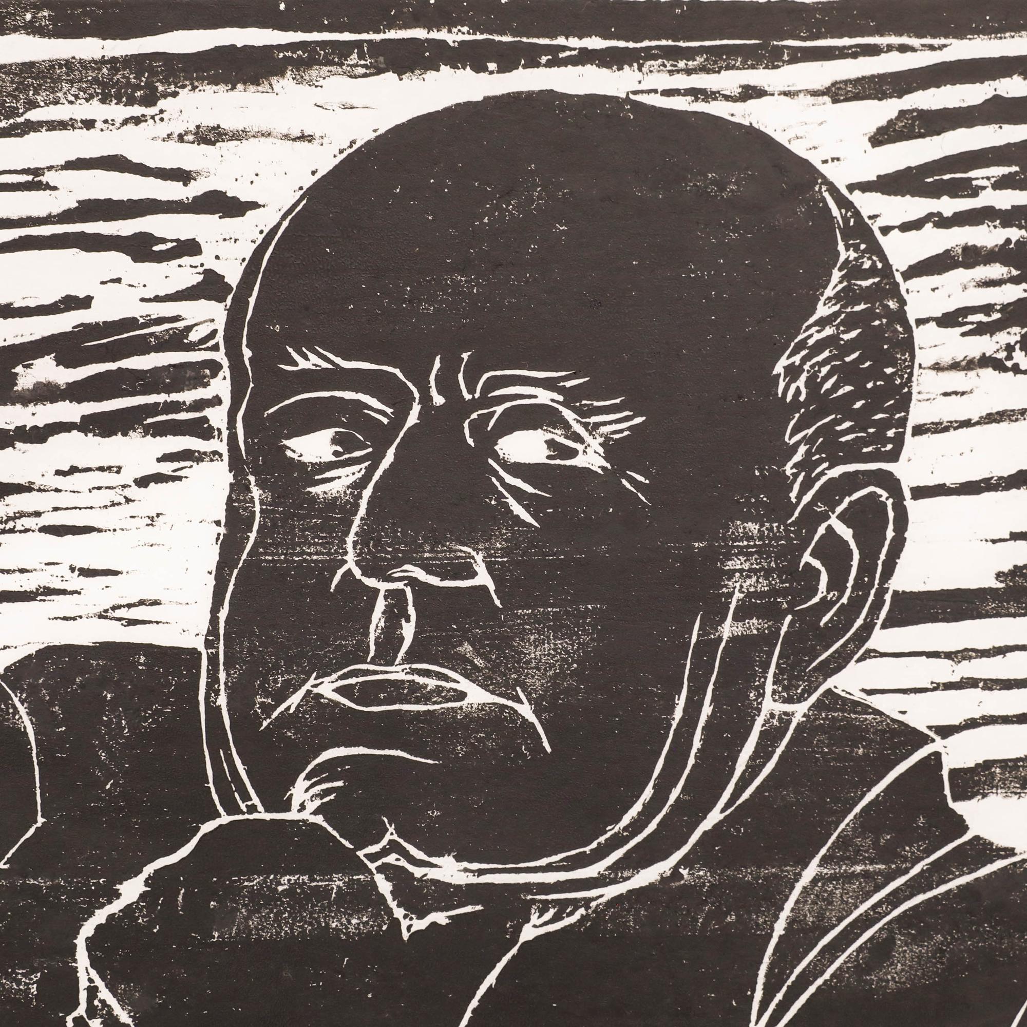 Xilografia originale. Ritratto del poeta e saggista tedesco Gottfried Benn (1886-1956). Firmato a matita, intitolato e datato nel margine inferiore. Su carta giapponese.