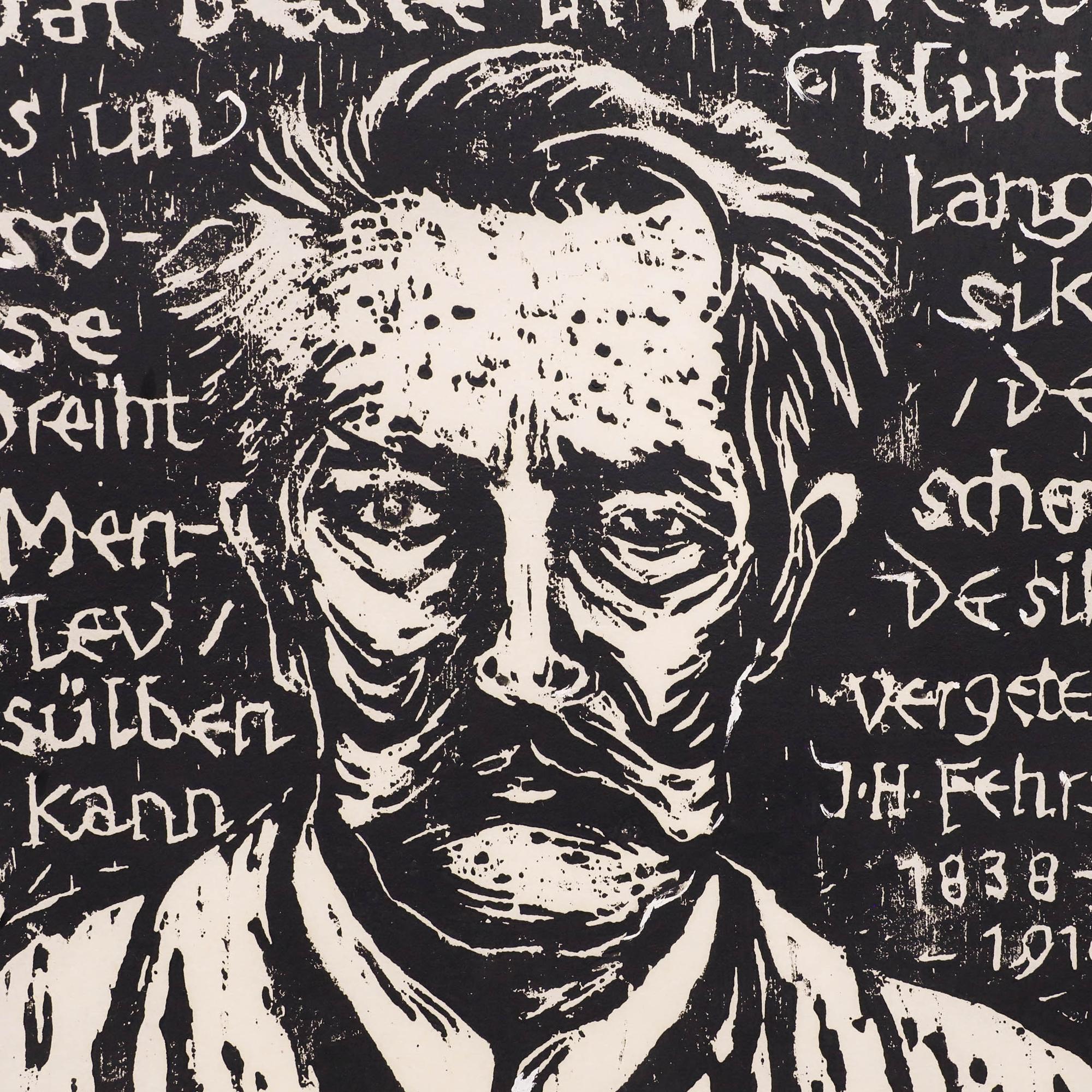 Original-Holzschnitt. Porträt des Künstlers in situ. Am unteren Rand mit Bleistift signiert und datiert. Auf Japanpapier.
