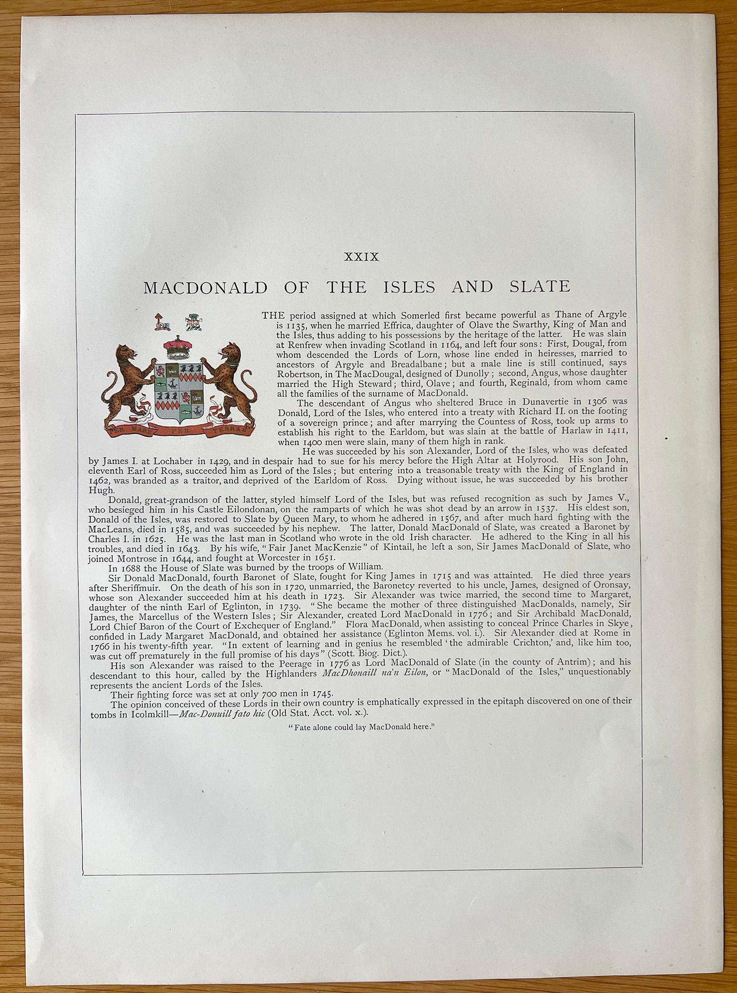 MacDonald of the Isles and Slate (tartan), Écosse, lithographie de conception artistique - Victorien Print par Unknown