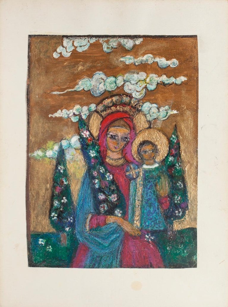 Unknown - Madonna with Child - Oil Painting on Cardboard - 20th Century ...
