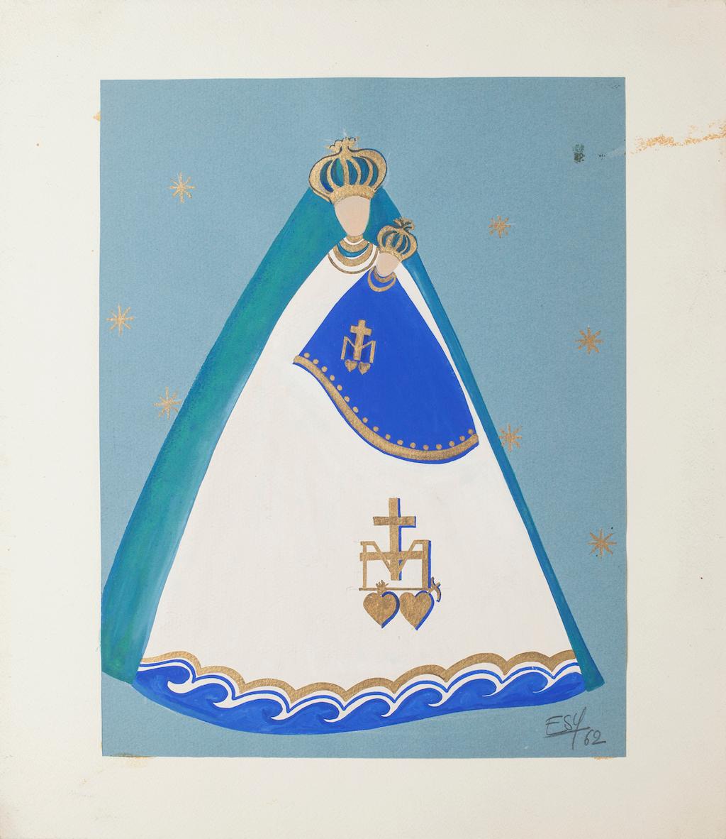 Print Unknown - Vierge à l'enfant - Tempera sur papier et carton - 1962